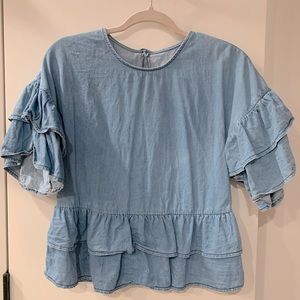ASOS Denim Short Sleeve Ruffle Tiered Top 2